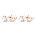 Laser-cut wooden stud earrings featuring Hockey MOM text design with natural wood grain - Hockey MOM / Rose Gold