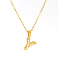 Elegante goldene Titankette mit Perlen-besetztem Buchstaben Y Anhänger für Damen - Buchstabe Y (SP723G-Y)