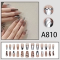 Set de uñas postizas largas trapezoidales en color nude y cromo plateado art - A810 Estilo de Pegamento (Juego de 24)