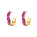 Chic 18K gold plated stainless steel C-shape earrings with purple enamel finish - Irregular Enamel Earrings - Purple