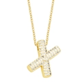 Macro view of gold-tone letter X pendant with micro-paved crystals and delicate chain - Gold-X