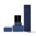 Elegant blue LED ring box with matte texture and luxury interior jewelry display - Blue