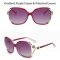 Oversized retro sunglasses with gradient purple lenses and gold rose detail - Polarized Deep Purple Frame Gradient Purple Lens