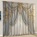 European luxury curtains with gold floral embroidery and decorative tassel valance - Cream Gold Embroidery