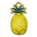 Golden pineapple charm with yellow and green enamel for DIY jewelry making - Pineapple 16x8mm