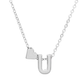 Silver heart-shaped necklace with English letter U pendant on a fine chain link - Letter U (10063)
