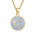 18K goud roestvrijstalen ketting met blauwe schelp hanger en gouden letter C detail - Letter C (Inclusief Ketting)