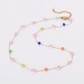 Golden stainless steel chain necklace with colorful beads and lobster clasp closure - Light Pink - Necklace