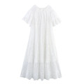 Abito lungo elegante in pizzo bianco con maniche corte e ricami floreali delicati - XS / Bianco