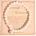 Pink zebra stone bead bracelet with silver heart charm on kraft message gift card - Rose Quartz Heart With Card Style Nine