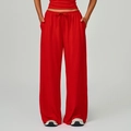 Women's wide-leg drawstring sweatpants in vibrant red with high-waist elastic band - Red