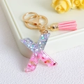 Pink glitter resin letter X keychain with gold ring and soft pink tassel pendant - Letter X / Pink