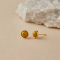 Elegant 18K gold plated brass stud earrings with natural yellow stone and smooth metal rim - Ginger Yellow