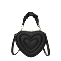 Fashionable heart-shaped crossbody bag for women with black quilted leather and ruffle handle - Black