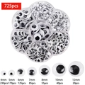 725pcs DIY self-adhesive googly eyes kit in 7 sizes from 4mm to 12mm for toy making - Box 21 (Mixed Sizes B&W 725pcs)
