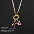 14K gold plated stainless steel necklace featuring letter H and pink crystal pendant - Letter H
