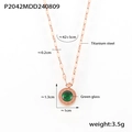 Collar de acero de titanio oro rosa con colgante de vidrio esmeralda y números romanos - Collar Oro Rosa (P2042)