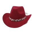 Detail of burgundy wool western cowboy hat with a stylish leopard print beaded band - One Size / Wine Red (Leopard Rhinestone)