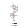 Detail of silver S-shape punk nail charm with star and bow, model X0836, 11x25mm - X836-Silver Shooting Star Bow