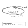 Detail view of crown pendant on stainless steel chain with lobster clasp and sizing specs - BR-1447 (Simple Chain) / Silver