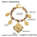 Dettaglio del bracciale in seta leopardata con cuore in acciaio e pietre naturali - Bracciale (TXE421-12)