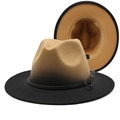 Detailansicht des Wollhutes mit beigem zu schwarzem Farbverlauf und gewebtem Band - M (56-58cm) / Camel & Schwarz Farbverlauf