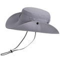 Light grey wide-brim sun hat with chin strap and adjustable metal side snaps - Gray