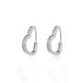 Close-up of heart-shaped huggie earrings with white cubic zirconia pavé in silver finish - Medium (19mm) / Silver