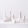 Modern white ceramic minimalist sculpture set with U-shape and wave geometric forms - Geometric Rockery Ornament - Combination 3