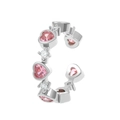 Elegant silver ear cuff with pink heart stones and round zircon stones in high gloss - Silver Pink Heart Gemstone Ear Cuff (A-76)