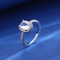 Elegant silver square halo ring featuring a large clear zircon with detailed side stones - Square Style (6627)