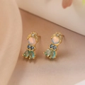 Exquisite 18K gold plated copper stud earrings with opal and zircon fairytale design - Green Dress Princess / Gold with Green Zircon (44613)