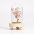 Pink crystal tree ornament in glass dome with wood base and copper wire branches - Rose Quartz / 13*7.5cm / No Box