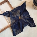 Vintage dark blue square scrunchie with golden brown pattern and silky texture - Navy Blue Tie Dye