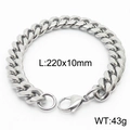 Silver stainless steel Cuban link bracelet, 220x10mm size with lobster clasp - Style C 10mm x 220mm