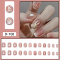 Rococo style 3D rabbit press-on nails with pink and white pearls and glitter design - 3D Rabbit Bowknot & Artificial Pearl Style (D-108) / 24 Pcs/Set
