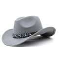 Grey western cowboy wool felt hat with turquoise ethnic beaded leather band on white background - M (56-58cm) Adjustable / Light Gray