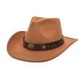 Detail of western wool felt hat with leather strap and vintage brass turquoise studs - M(56-58cm) / Khaki