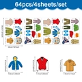 Cartoon clothing labels wall sticker set with 64 pieces for kids organization and learning - 64Pcs Educational Dress-up Stickers (CT24Y11415J_T) / 4 Sheets/Set
