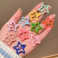 Set of 10 colorful star-shaped metal snap hair clips in vibrant macaron pastel colors - Colorful Star Clips 10Pcs Set