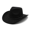 Detailed view of the black felt cowboy hat featuring a braided band and metal buckle - M (56-58cm) / Black