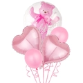 Rosa Baby Girl Ballonset mit Cartoon-Teddybär und Herz-Folienballons für Partys - Rosa Bär Großes Folien- Herz- und Latexballon-Kombinationsset (Stil B)