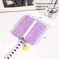 Purple plush coin purse with heart pattern strap and yellow heart pendant detail - Middle-Open Coin Purse Style / Purple