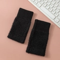 Women black plush knit fingerless gloves with long wrist guard for winter office use - One Size / Black