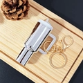 Silver cup keychain with gold split ring and lobster clasp on wooden tray - Dazzling Silver / Gold Buckle