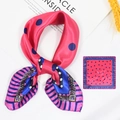 Pink and blue polka dot silk-like square scarf with elegant chain buckle pattern - 03-Pink Blue Polka Dots Stripes / 50*50CM
