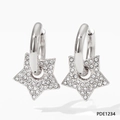 Orecchini a cerchio in argento con ciondolo a stella e pavé di cristalli lucidi - Stile Strass Bianco con Base Argento (PDE1234)