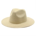 Classico cappello Fedora in paglia beige a tesa larga per protezione solare e stile estivo - M(56-58cm) / Beige