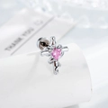 Pendiente de plata con forma de cruz y gema de circón rosa en forma de corazón pulido - A645-1# / Rosa (Pieza única)