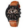 Classic Geneva men's watch featuring a black dial with rose gold numerals and a brown leather strap - Black Case Rose Gold Hands Black Dial Brown Strap